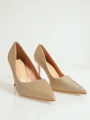 Pointy Toe Glitter Stiletto Court Heel - Champagne