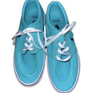 Polo Ralph Lauren Tiffany Turquoise Blue Keaton Canvas Lace Up Sneaker Sz 10