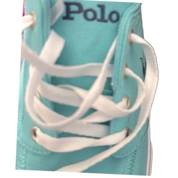 Polo Ralph Lauren Tiffany Turquoise Blue Keaton Canvas Lace Up Sneaker Sz 10