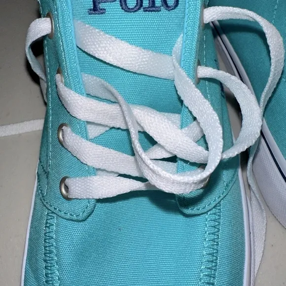 Polo Ralph Lauren Tiffany Turquoise Blue Keaton Canvas Lace Up Sneaker Sz 10