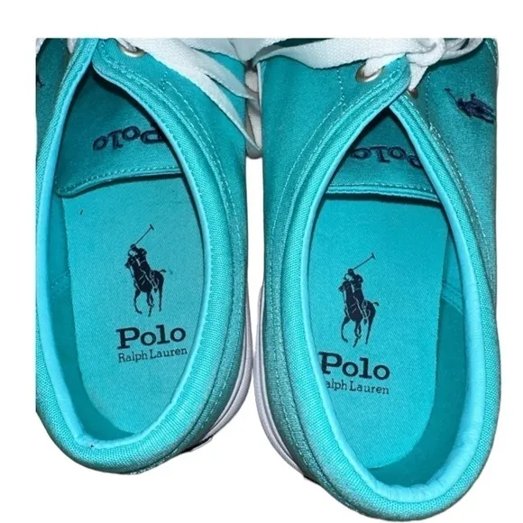Polo Ralph Lauren Tiffany Turquoise Blue Keaton Canvas Lace Up Sneaker Sz 10