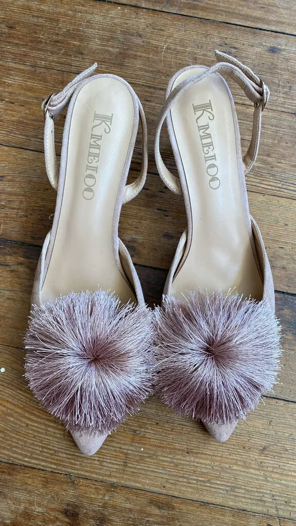 Pom Pom Pointed Kitten Slingbacks