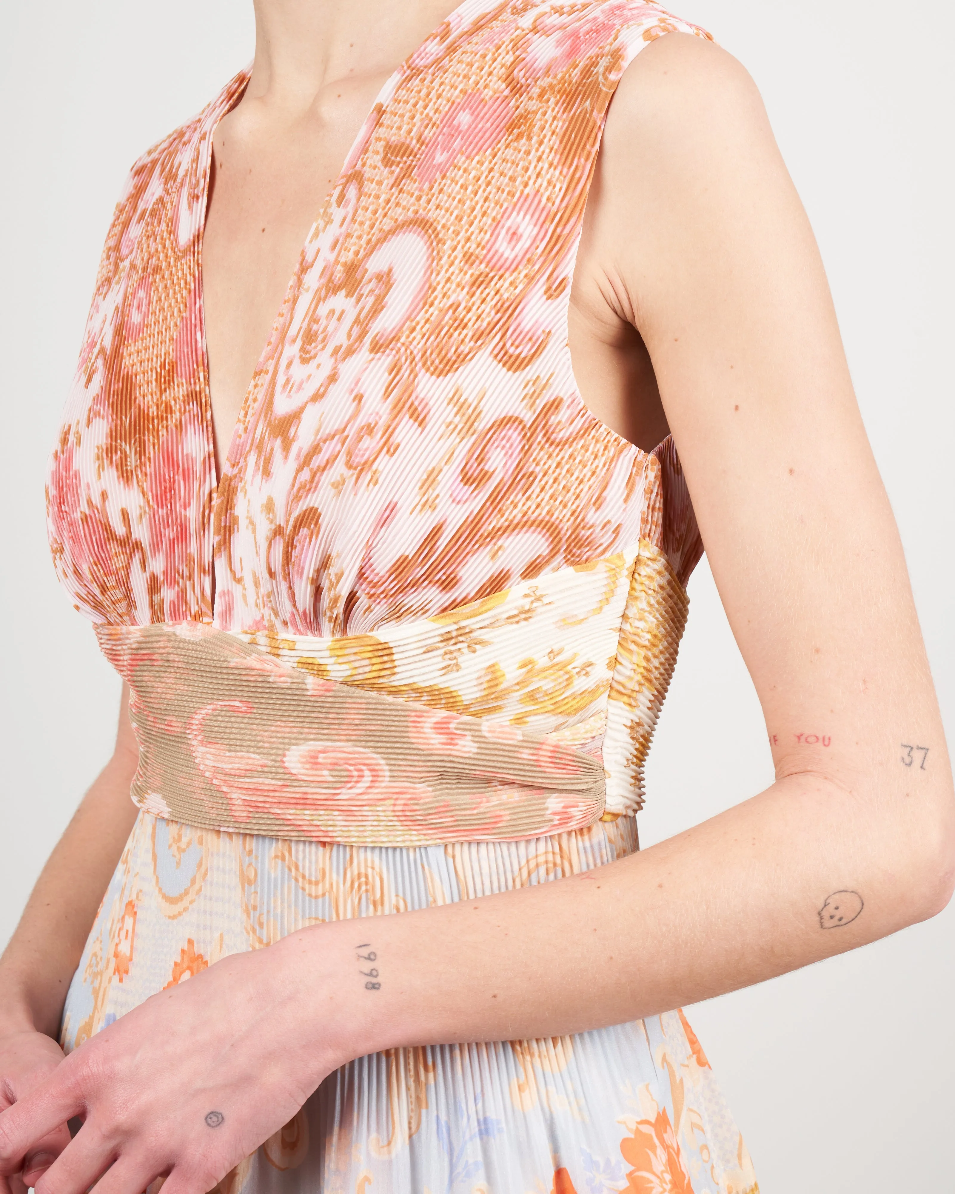 postcard pleated midi dress