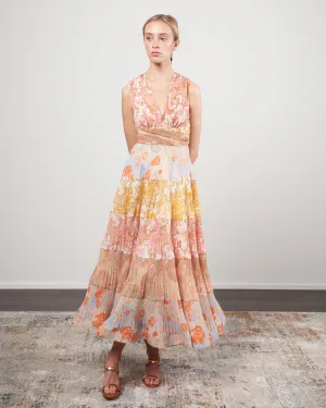 postcard pleated midi dress