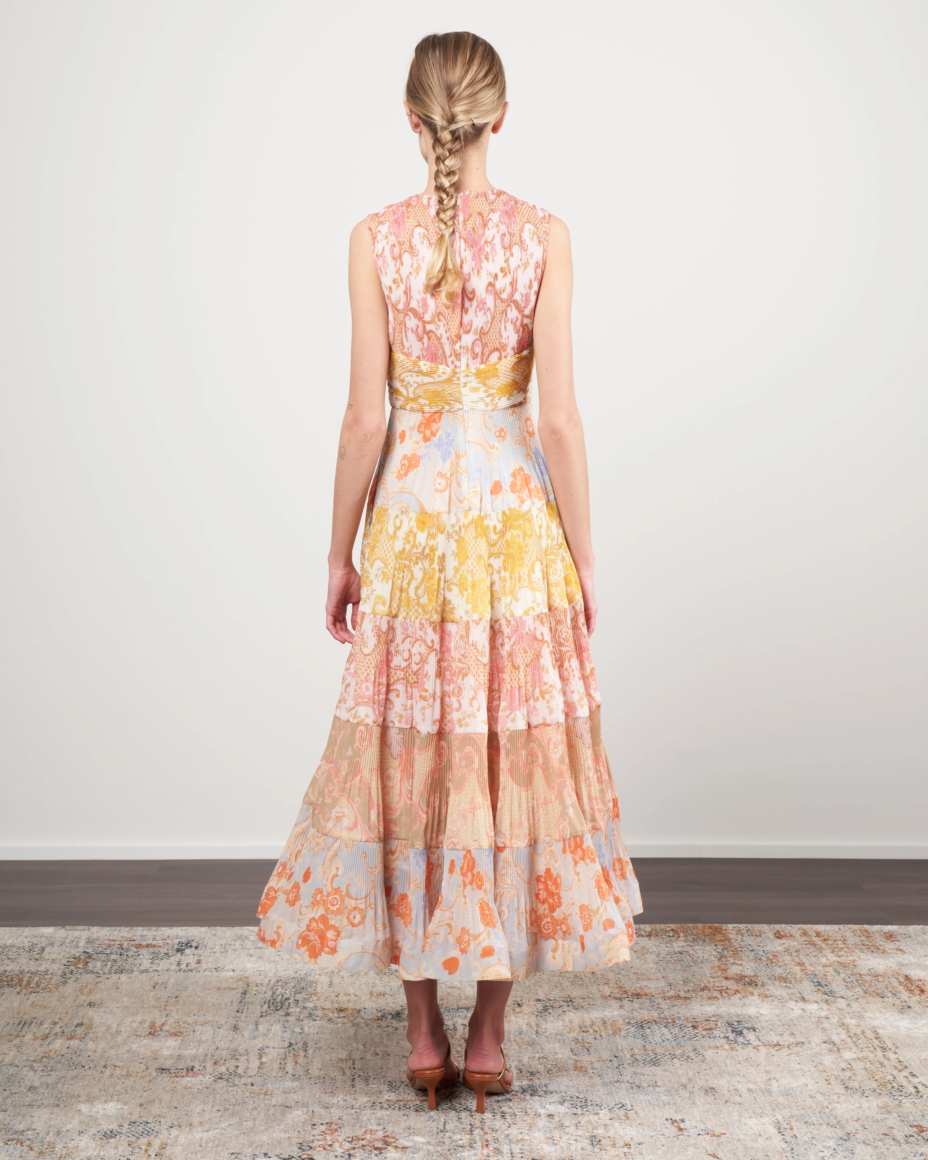 postcard pleated midi dress