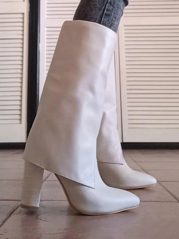 PU Leather Chunky Heel Boots