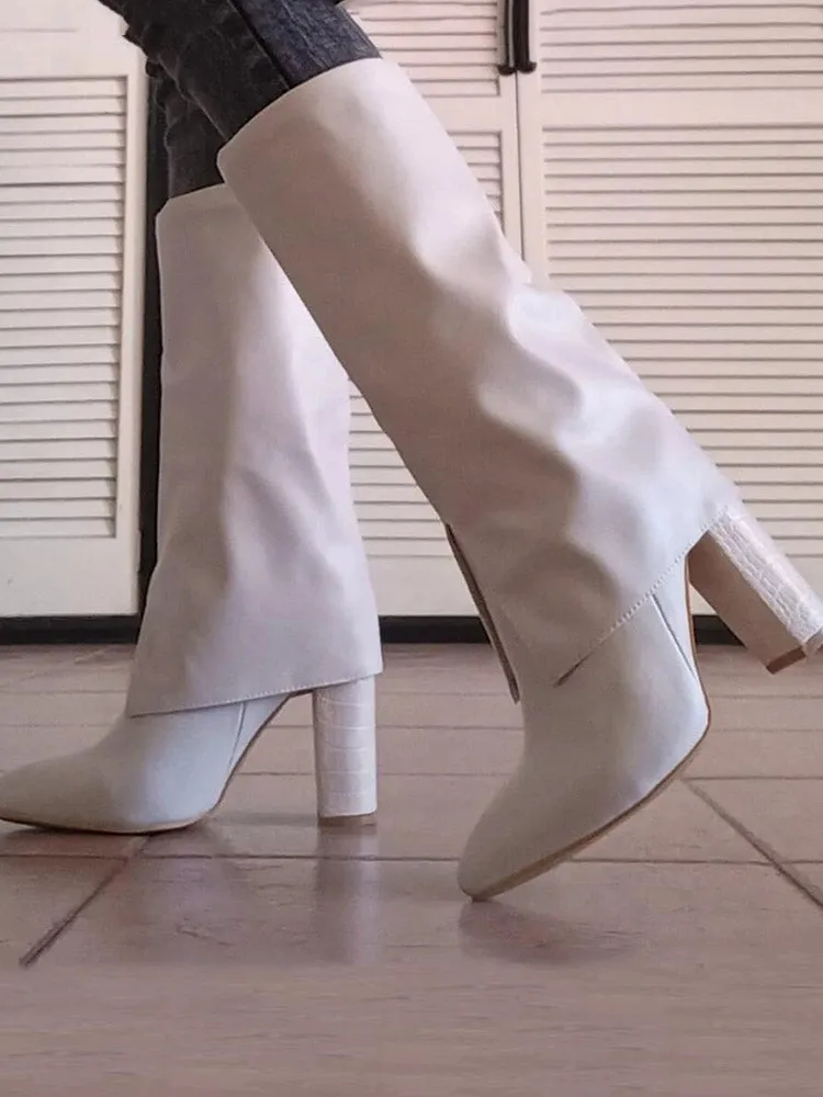 PU Leather Chunky Heel Boots