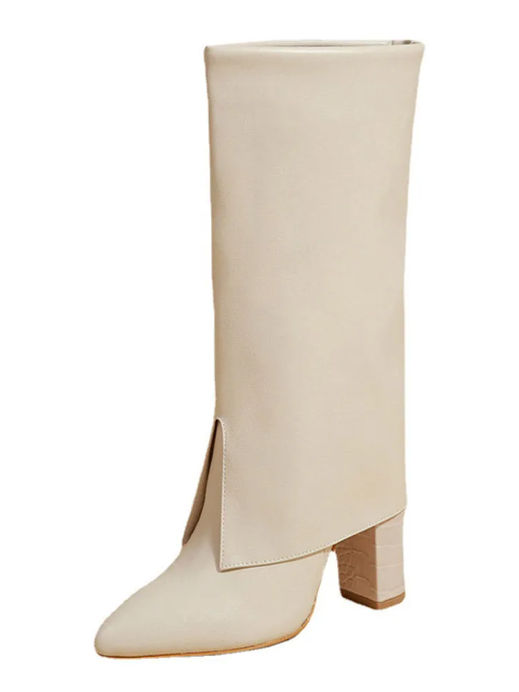 PU Leather Chunky Heel Boots
