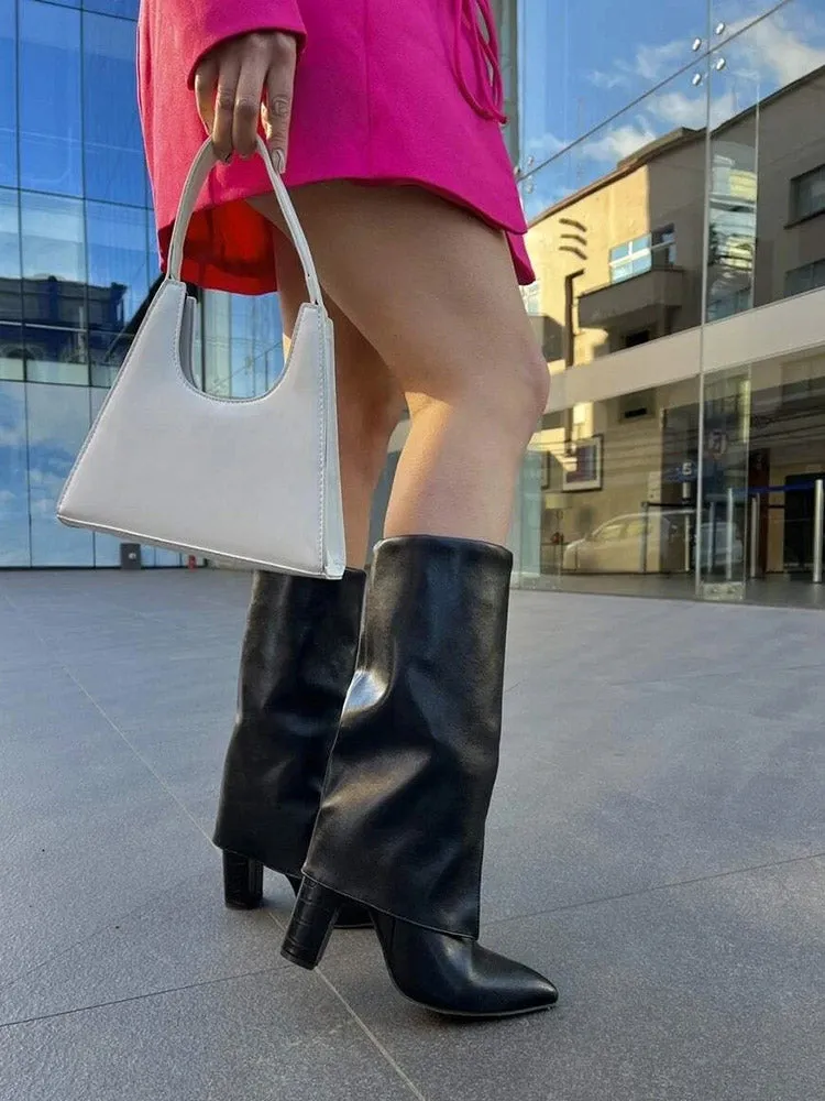 PU Leather Chunky Heel Boots