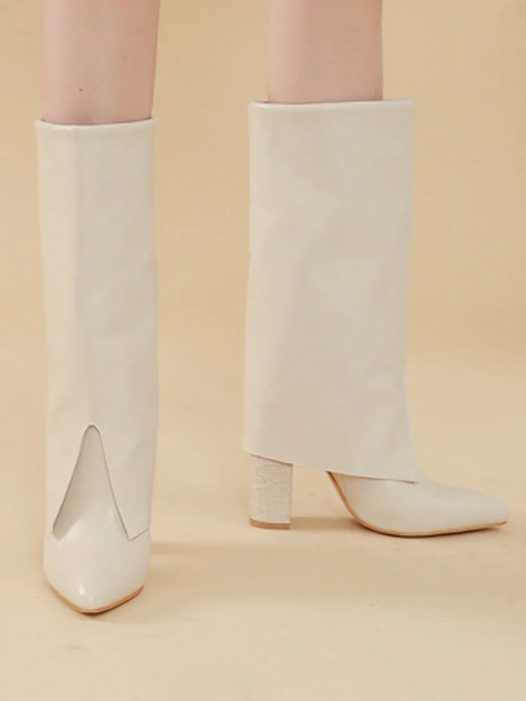 PU Leather Chunky Heel Boots