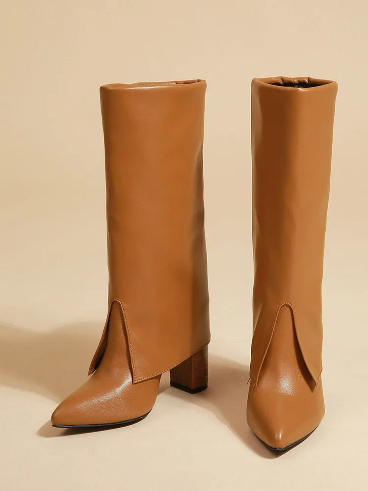PU Leather Chunky Heel Boots