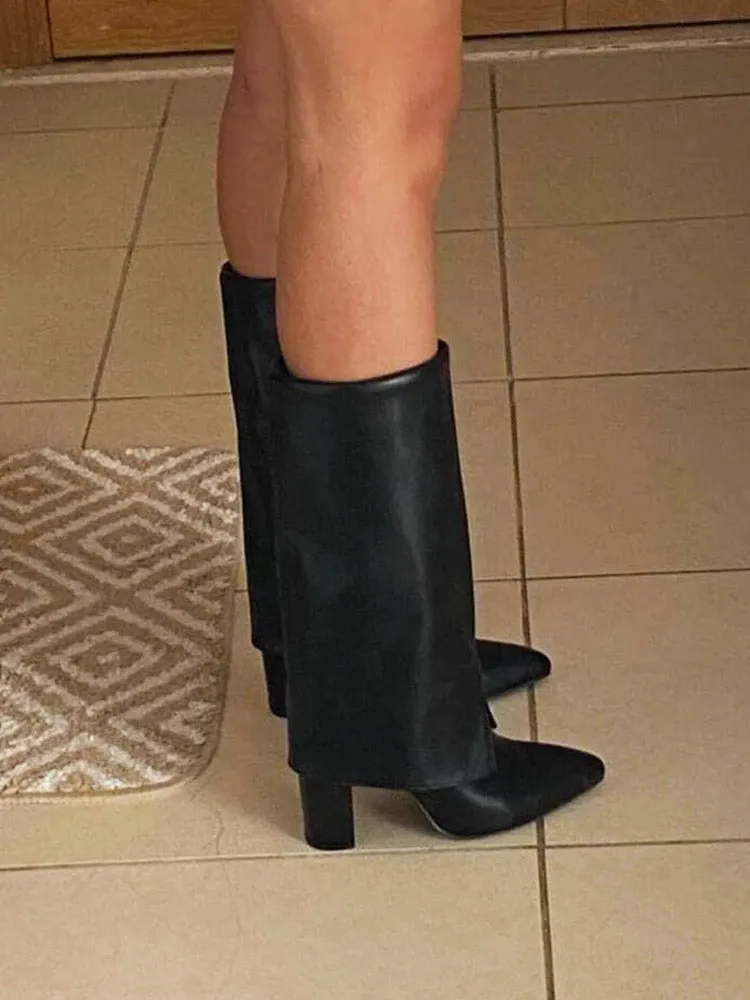 PU Leather Chunky Heel Boots