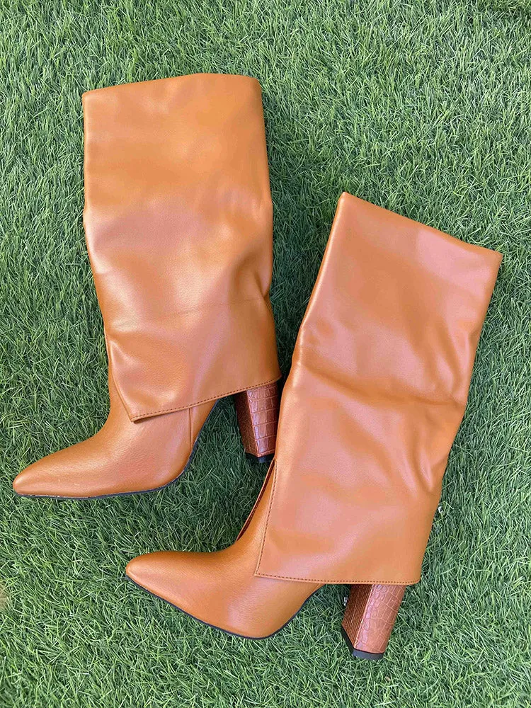 PU Leather Chunky Heel Boots