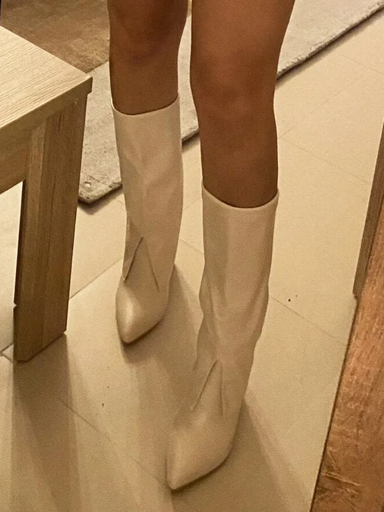 PU Leather Chunky Heel Boots