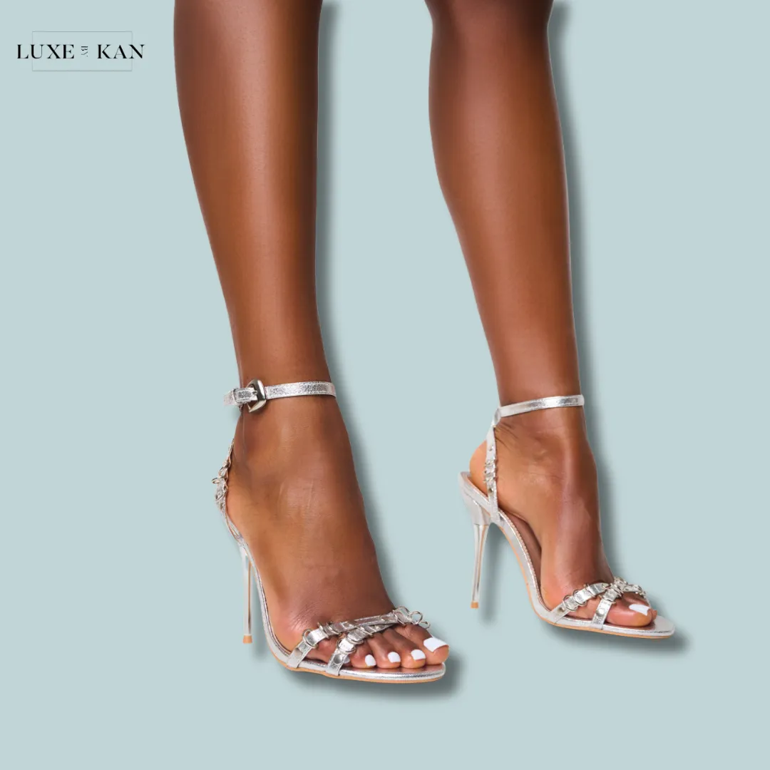 PUBLIC DESIRE MONSTER JAM METAL DETAIL BARELY THERE ROUND TOE STILETTO HEELS
