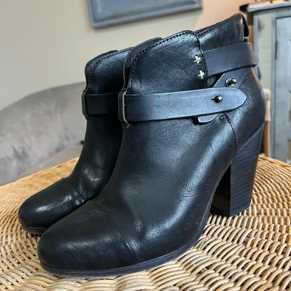 Rag &amp; Bone Harrow Leather Ankle Boots Black Size 37 1/2 / US 6