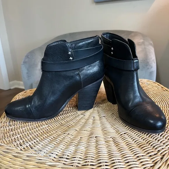 Rag &amp; Bone Harrow Leather Ankle Boots Black Size 37 1/2 / US 6