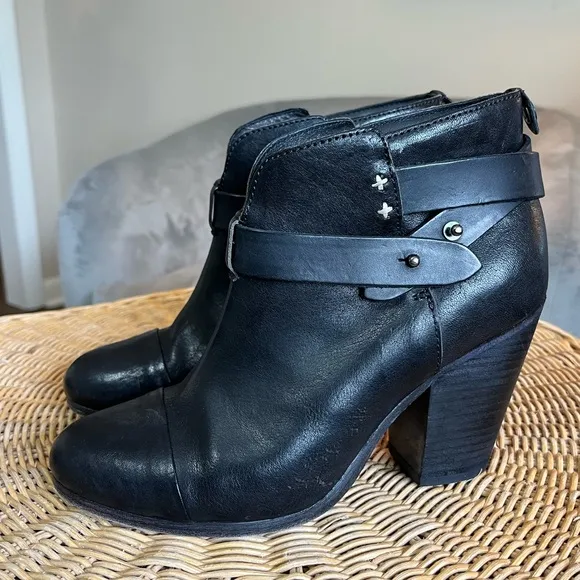 Rag &amp; Bone Harrow Leather Ankle Boots Black Size 37 1/2 / US 6