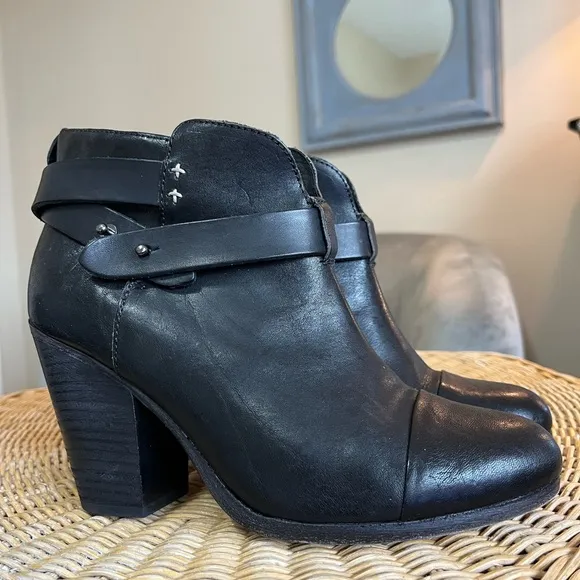 Rag &amp; Bone Harrow Leather Ankle Boots Black Size 37 1/2 / US 6