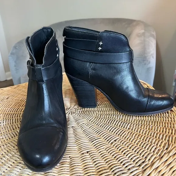 Rag &amp; Bone Harrow Leather Ankle Boots Black Size 37 1/2 / US 6