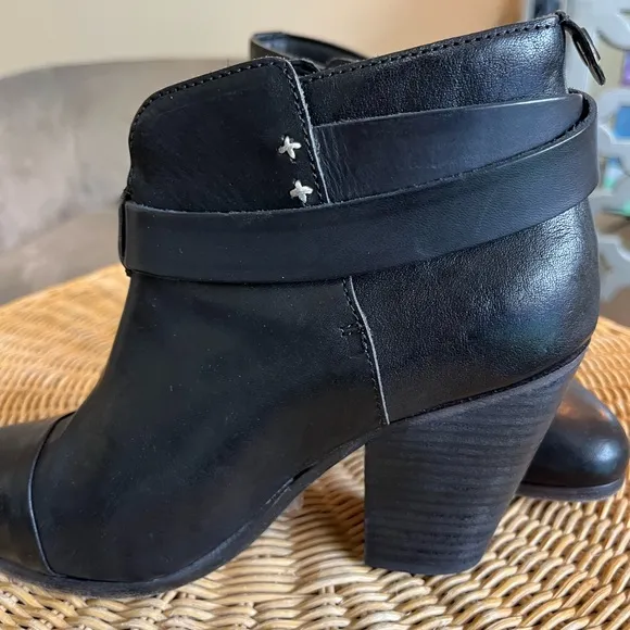 Rag &amp; Bone Harrow Leather Ankle Boots Black Size 37 1/2 / US 6