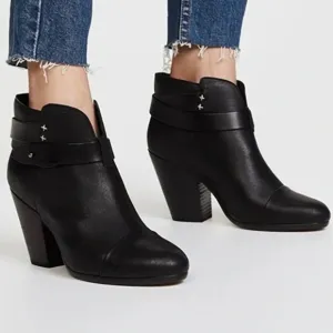 Rag &amp; Bone Harrow Leather Ankle Boots Black Size 37 1/2 / US 6