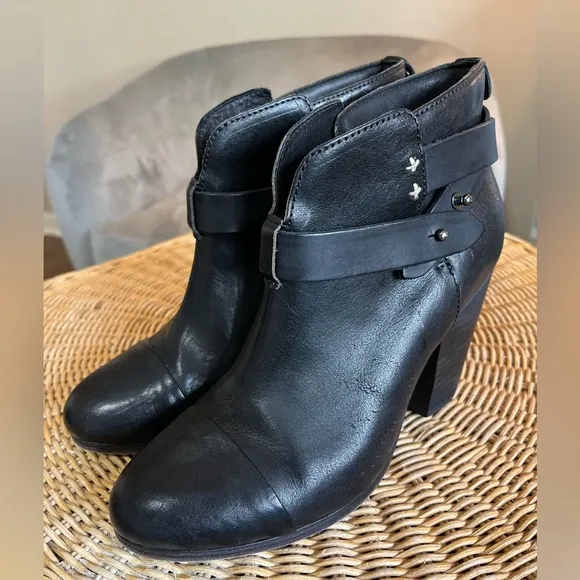 Rag &amp; Bone Harrow Leather Ankle Boots Black Size 37 1/2 / US 6