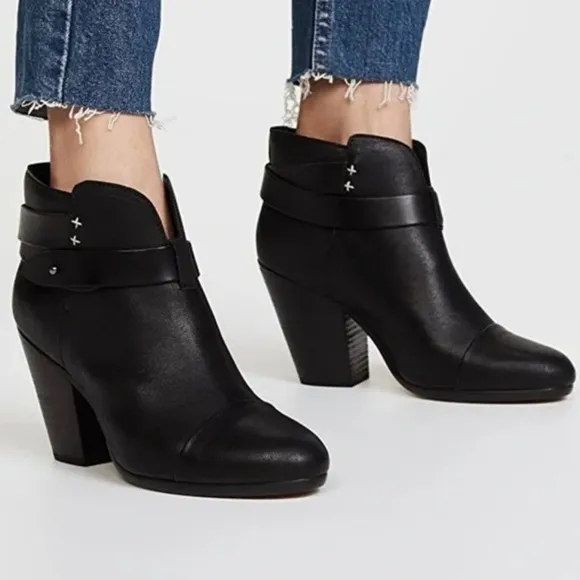 Rag &amp; Bone Harrow Leather Ankle Boots Black Size 37 1/2 / US 6