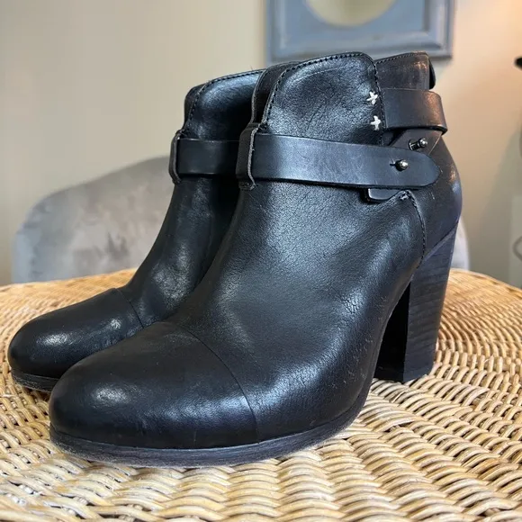 Rag &amp; Bone Harrow Leather Ankle Boots Black Size 37 1/2 / US 6