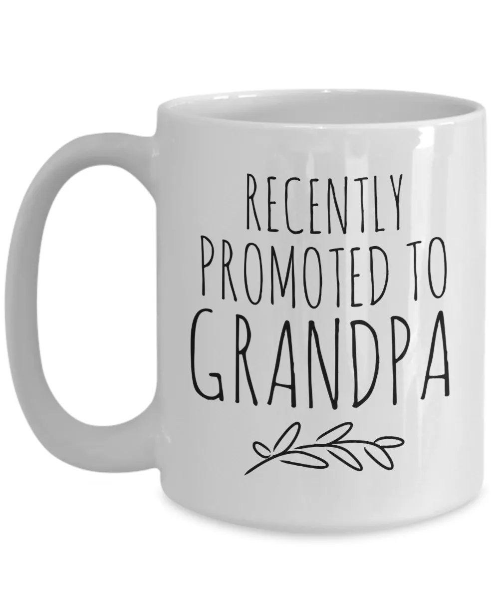 Recently Promoted to Grandpa Mug Funny Future Grandfather Reveal Announcement Coffee Cup