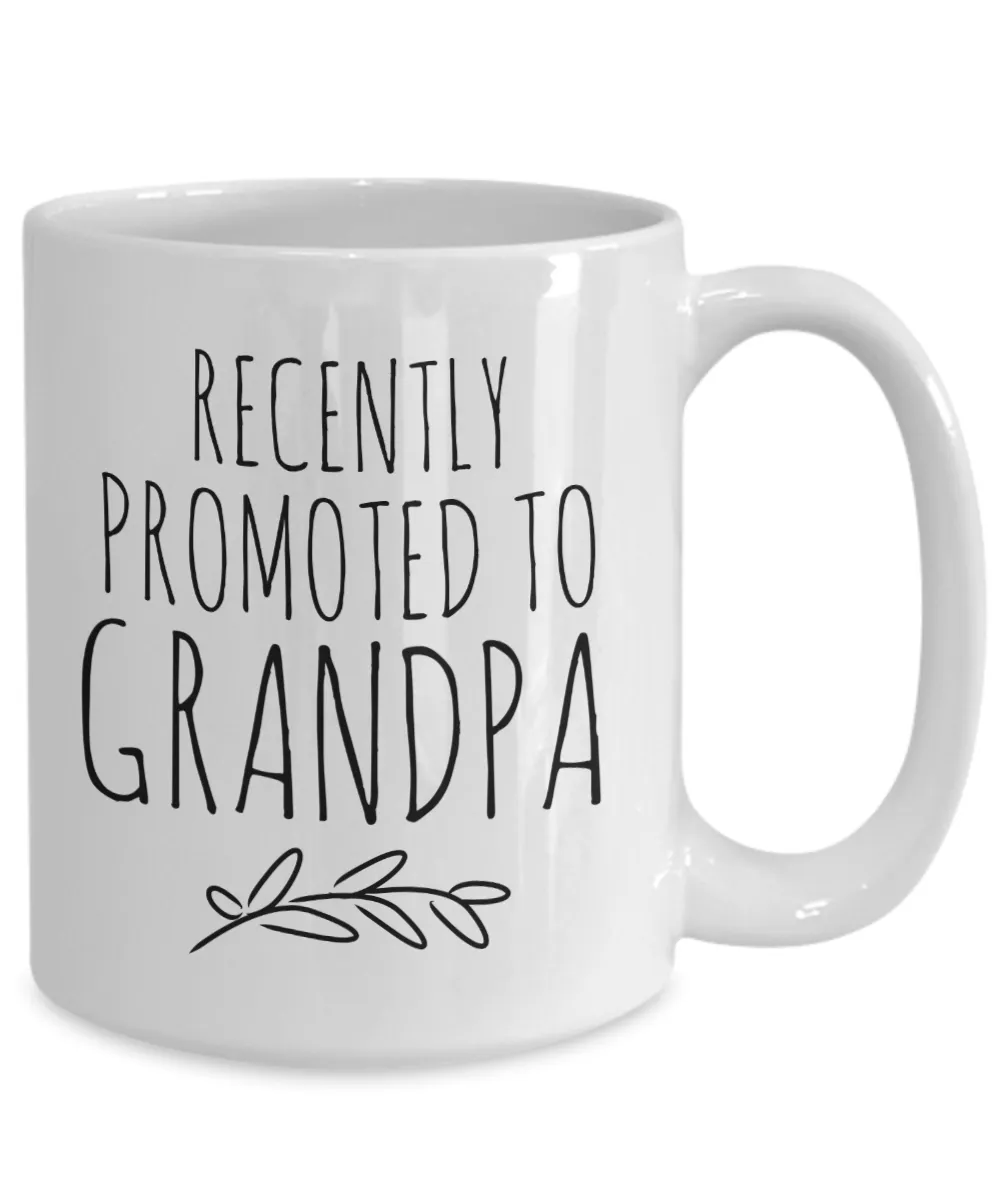 Recently Promoted to Grandpa Mug Funny Future Grandfather Reveal Announcement Coffee Cup