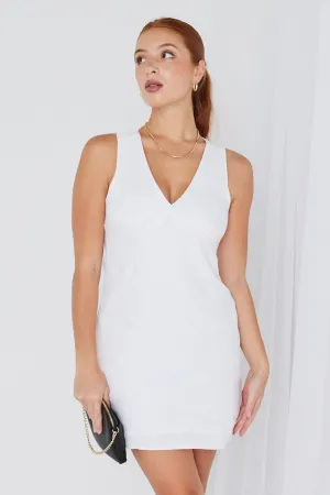 Rosalea White Linen Sleeveless Empire Mini Dress