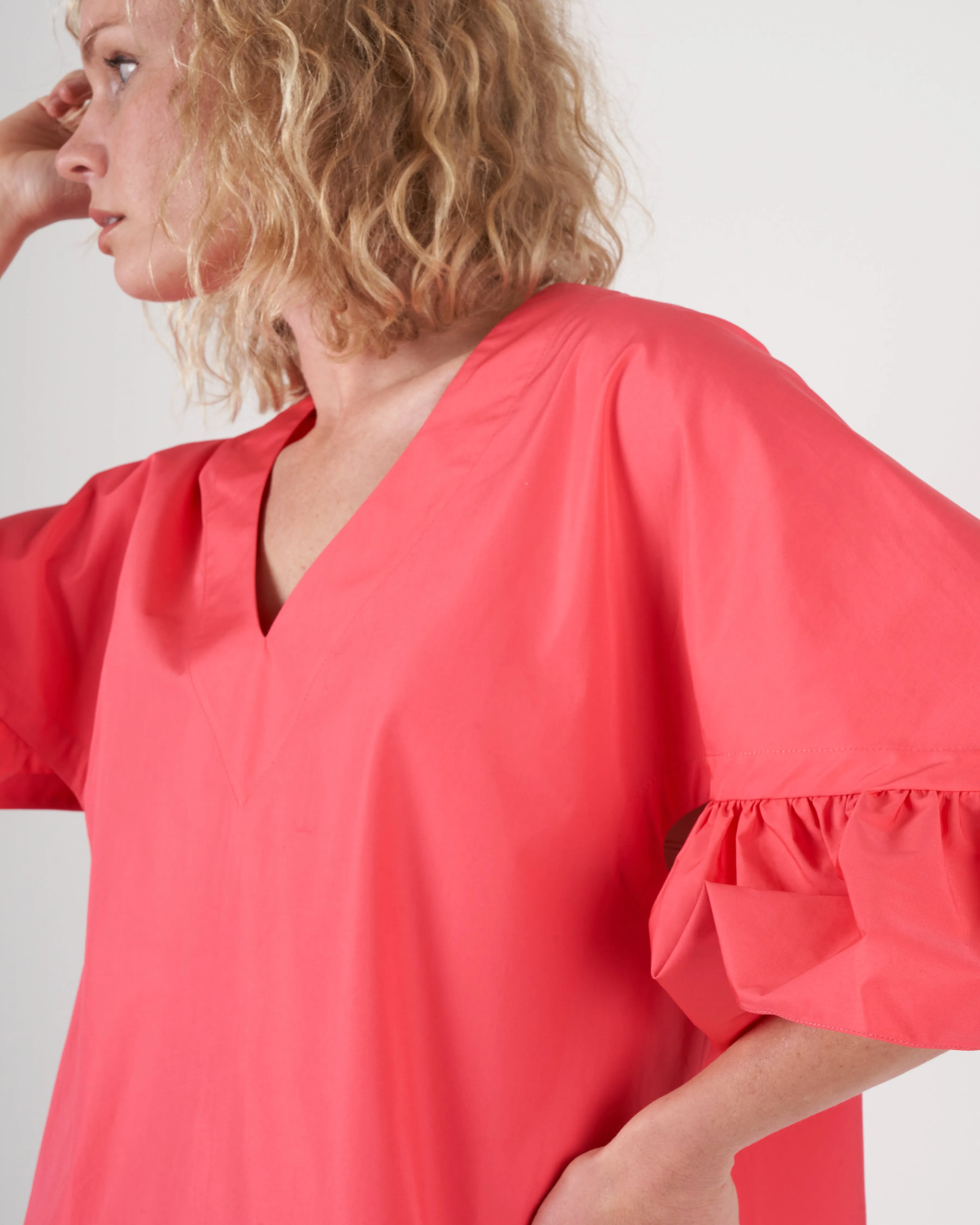 ruffle sleeve top - coral