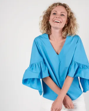 ruffle sleeve top - turquoise