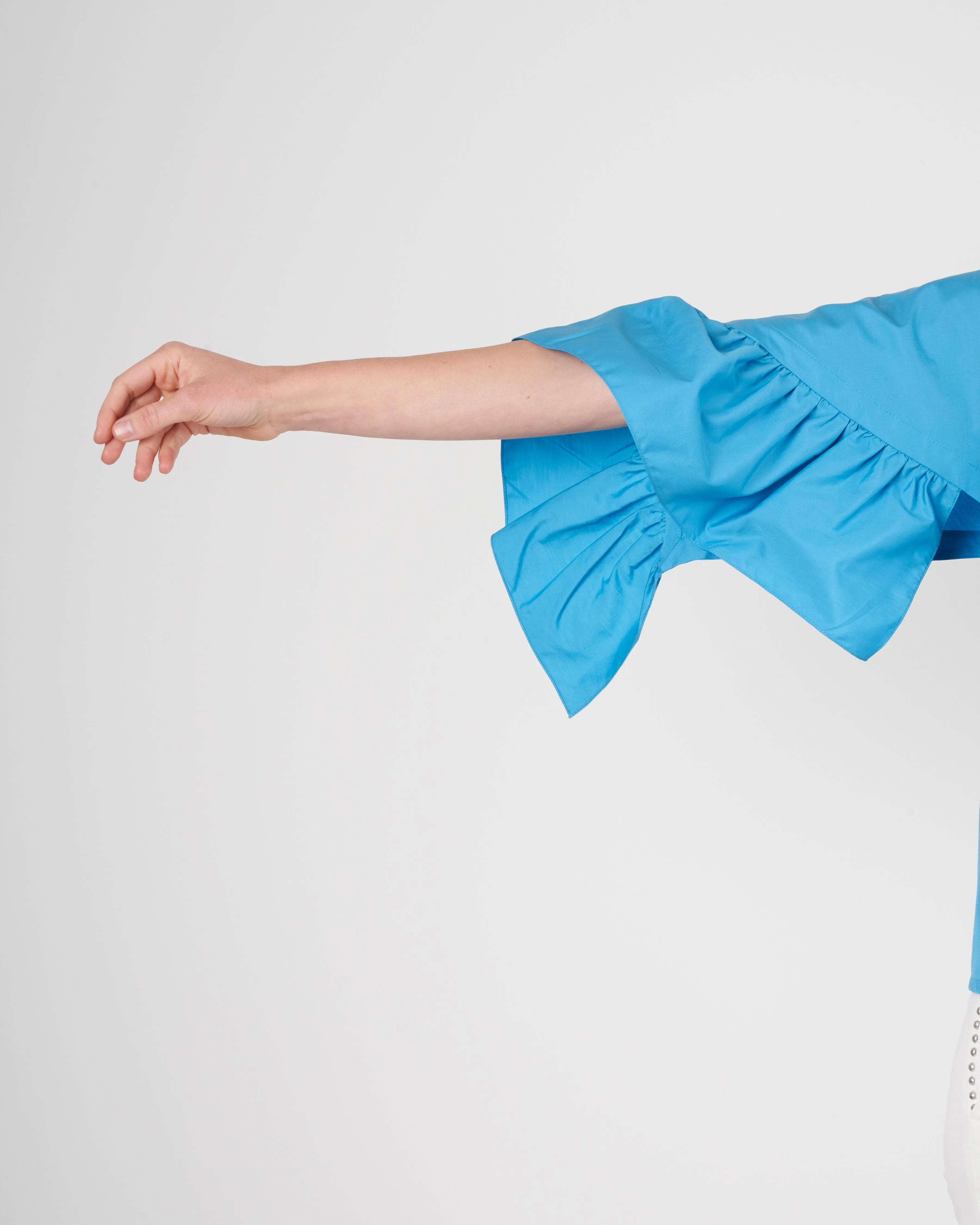 ruffle sleeve top - turquoise