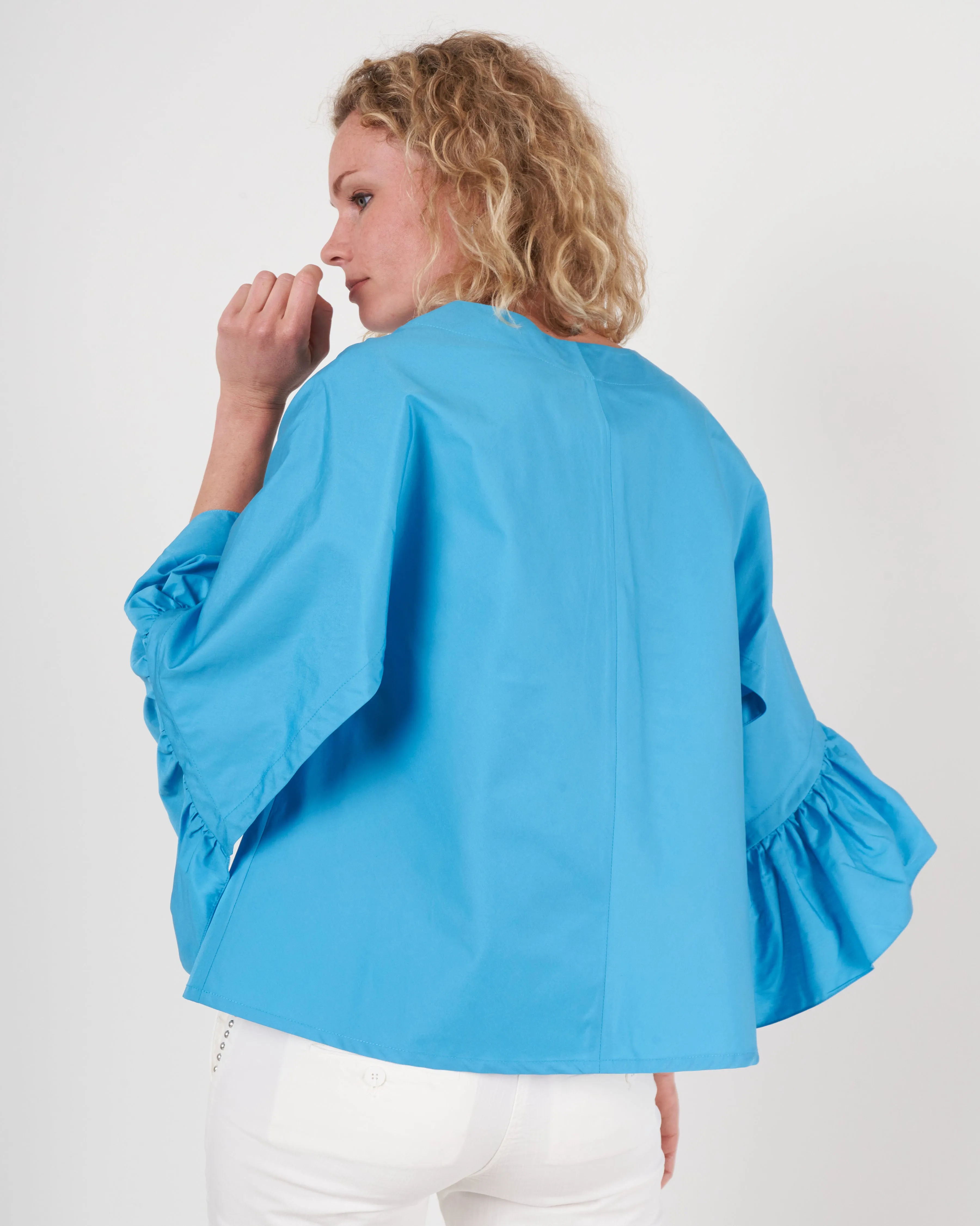 ruffle sleeve top - turquoise