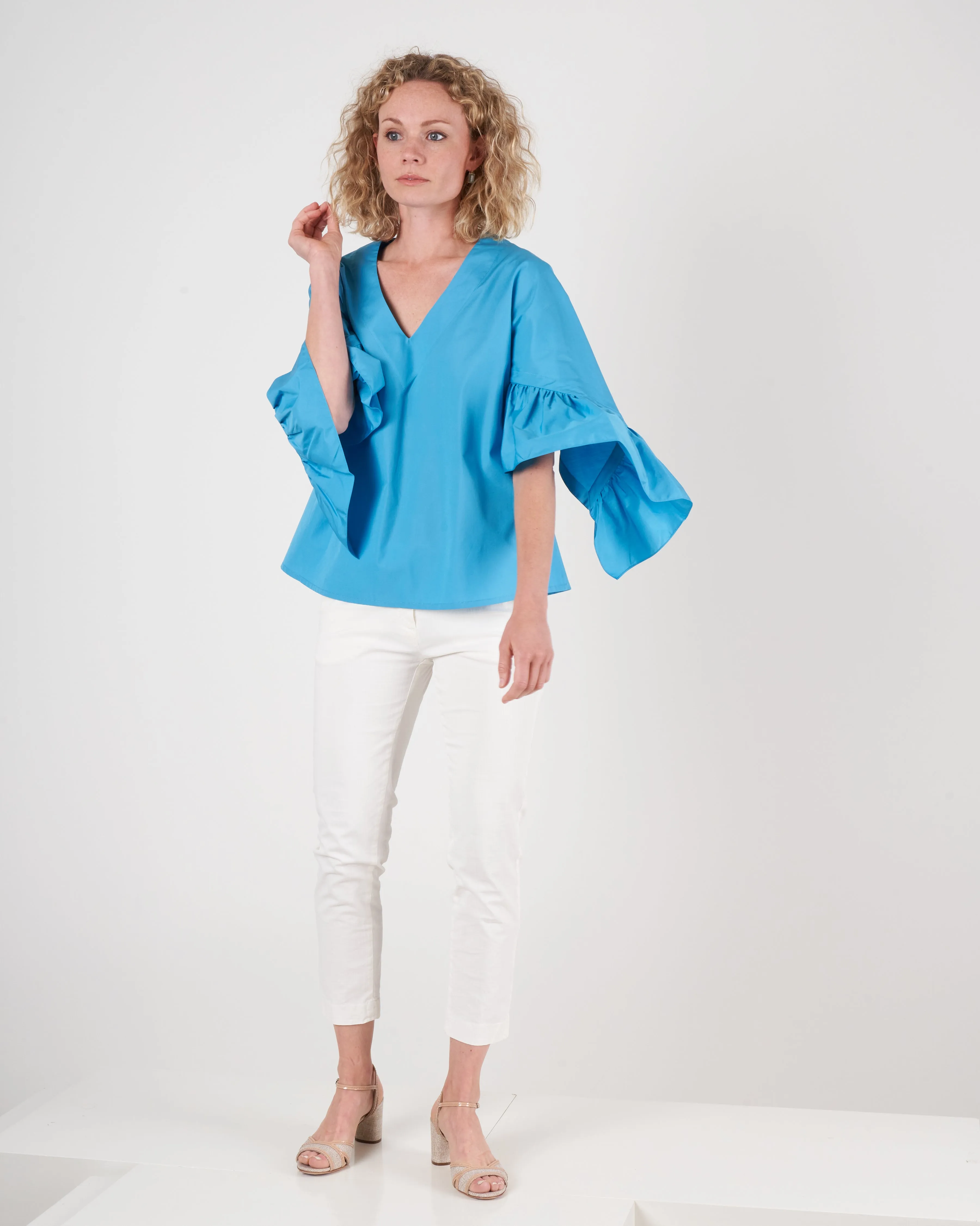 ruffle sleeve top - turquoise