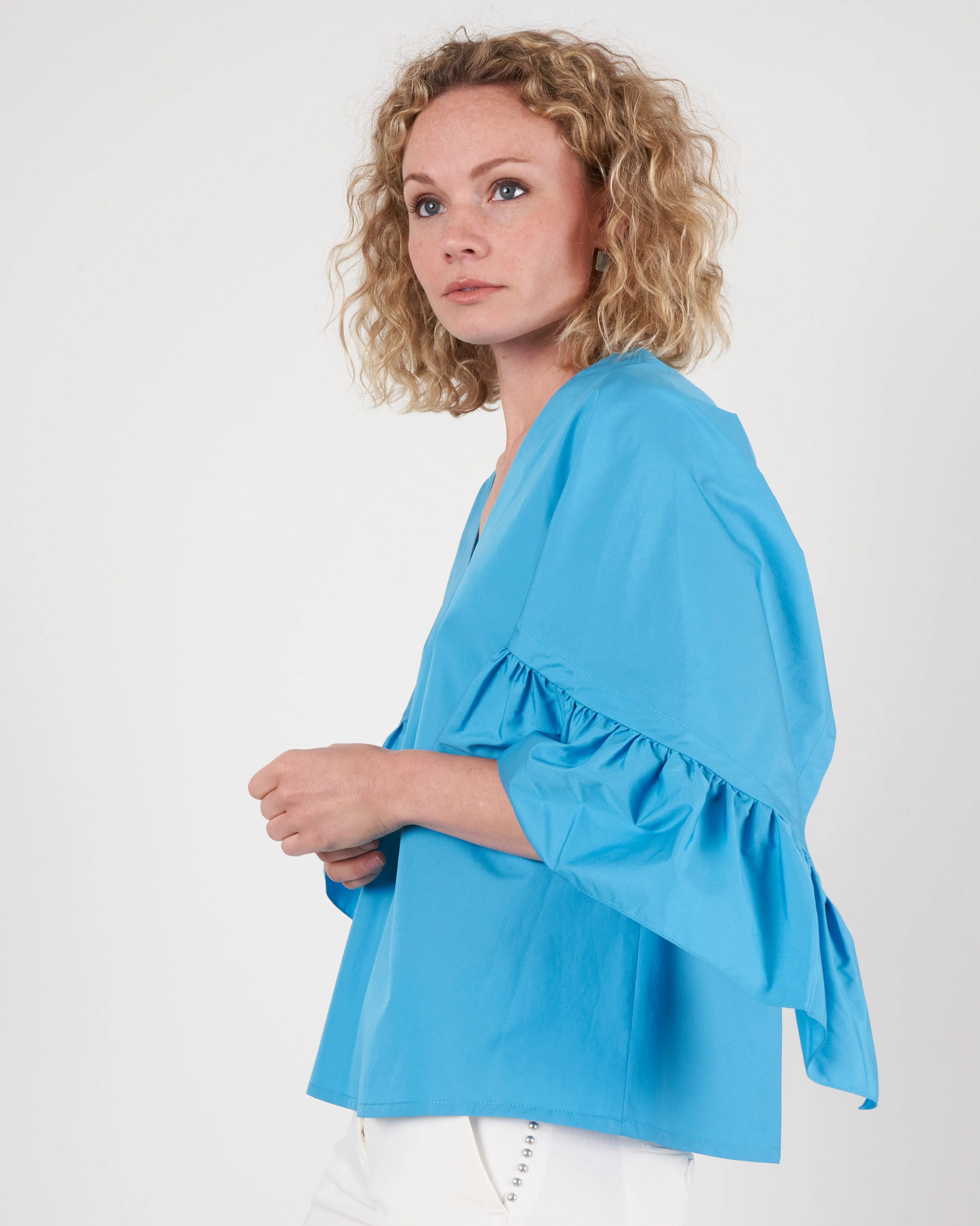 ruffle sleeve top - turquoise