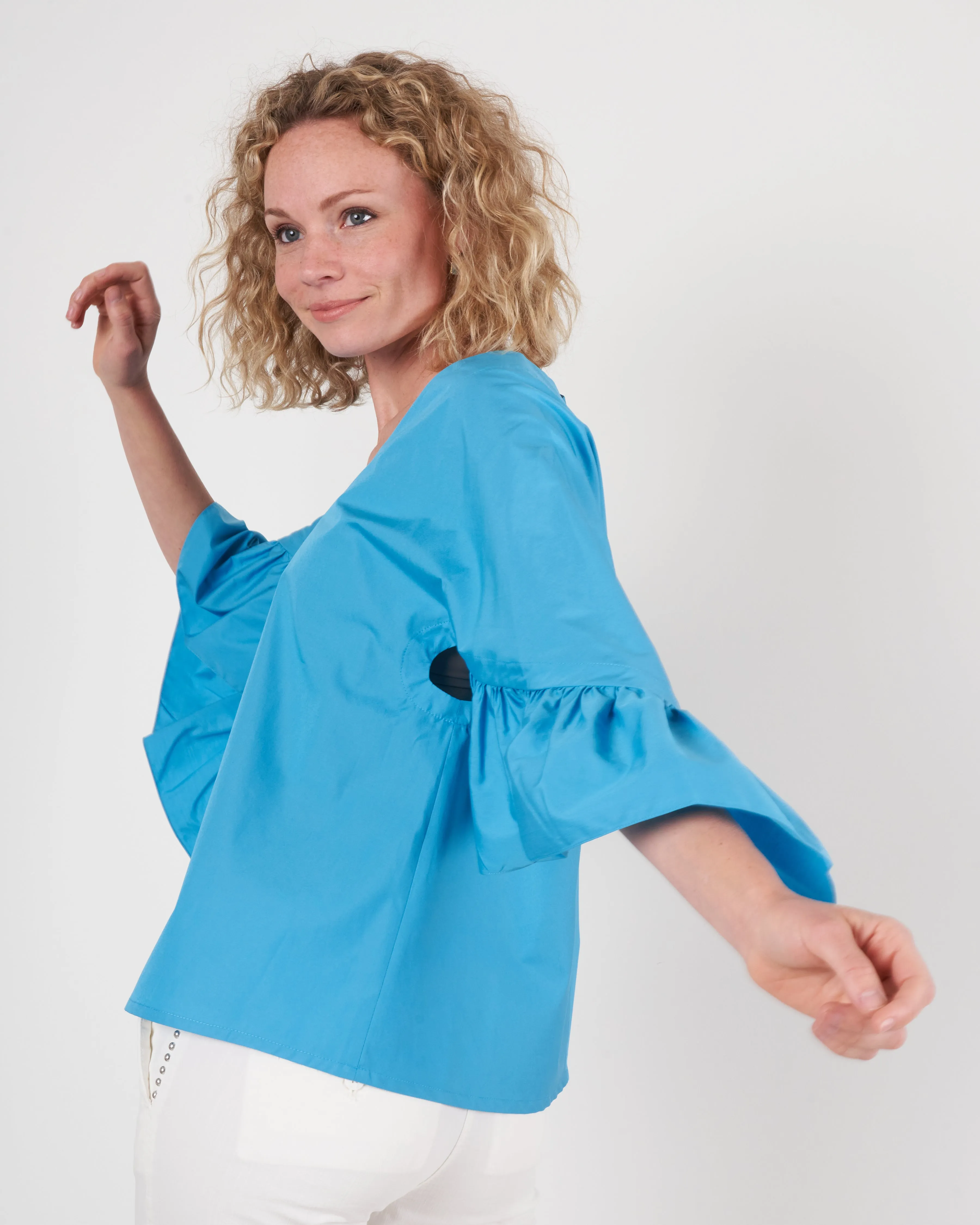 ruffle sleeve top - turquoise