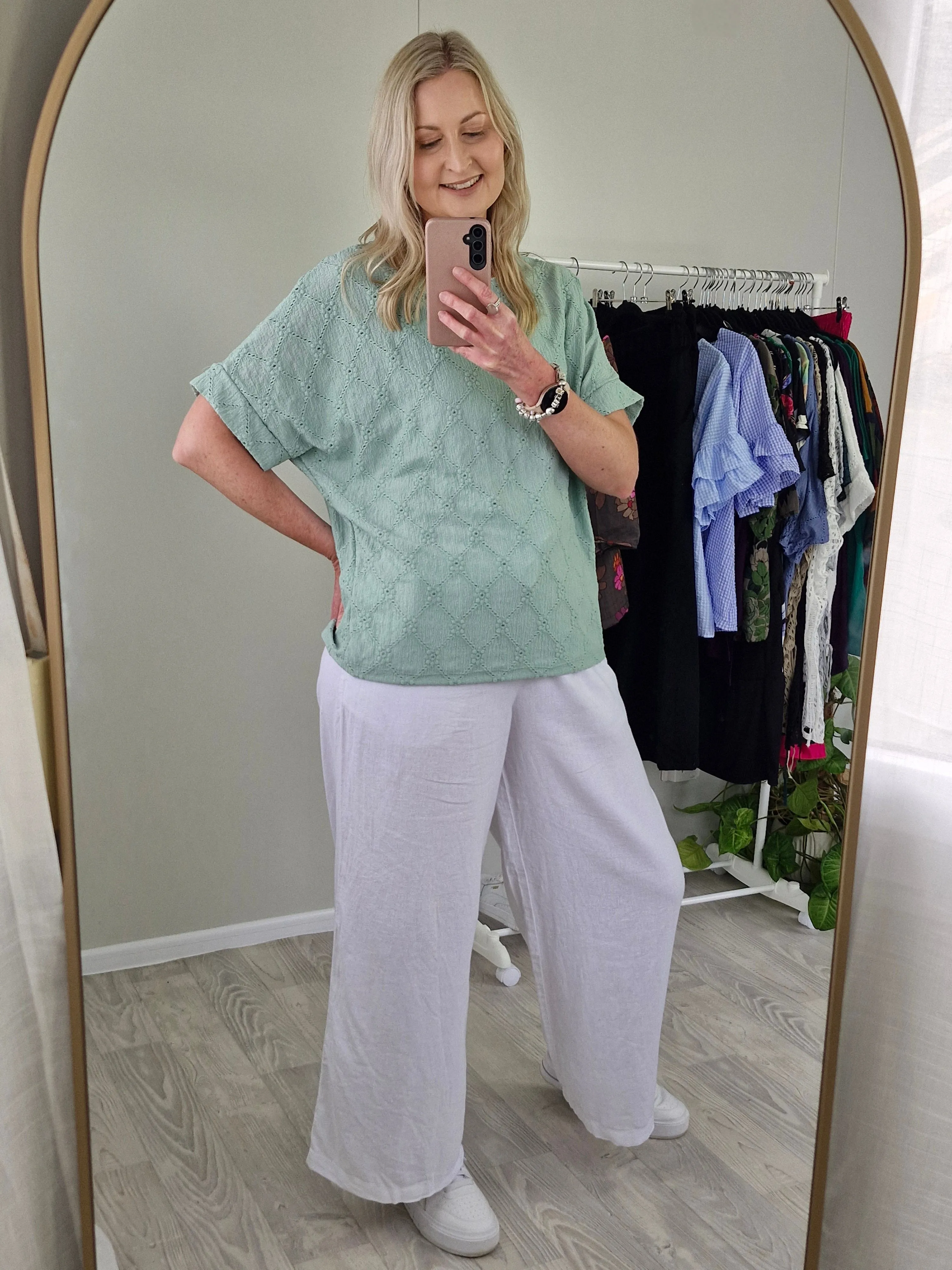 Sage Broderie Anglaise Lynlee Top