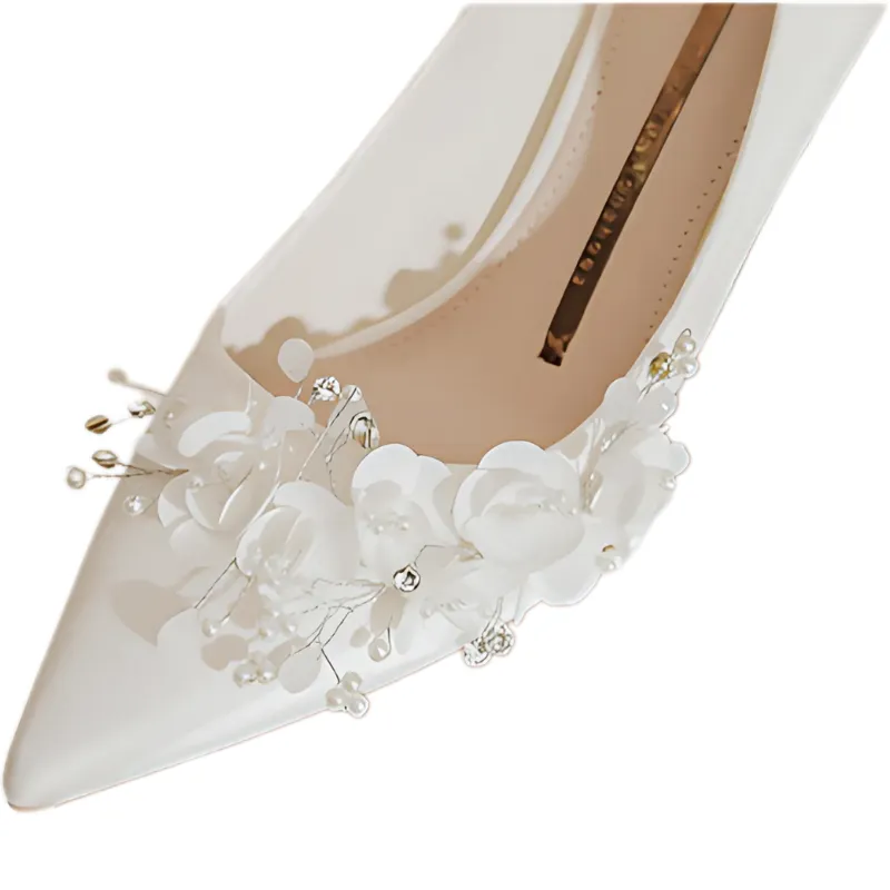 Satin Bloom Pointed-Toe Stiletto Heels