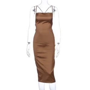 Satin Lace Up Back Midi Dress