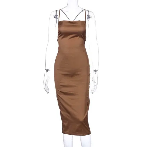 Satin Lace Up Back Midi Dress