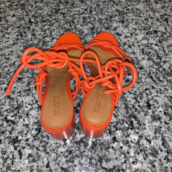 SCHUTZ Evereve New in Box Binky Mid Strappy Heel Sandal in Orange Size 10