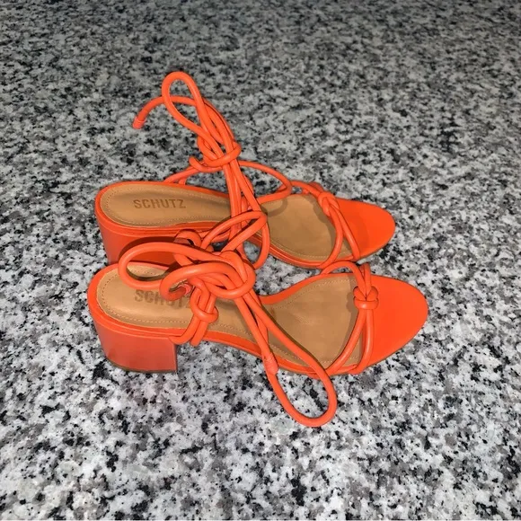 SCHUTZ Evereve New in Box Binky Mid Strappy Heel Sandal in Orange Size 10