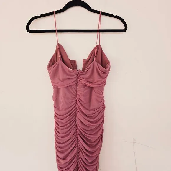 Selfie Leslie Good Vibes V-Bust Sheer Split Midi Dress Rose Blush Women's Size L