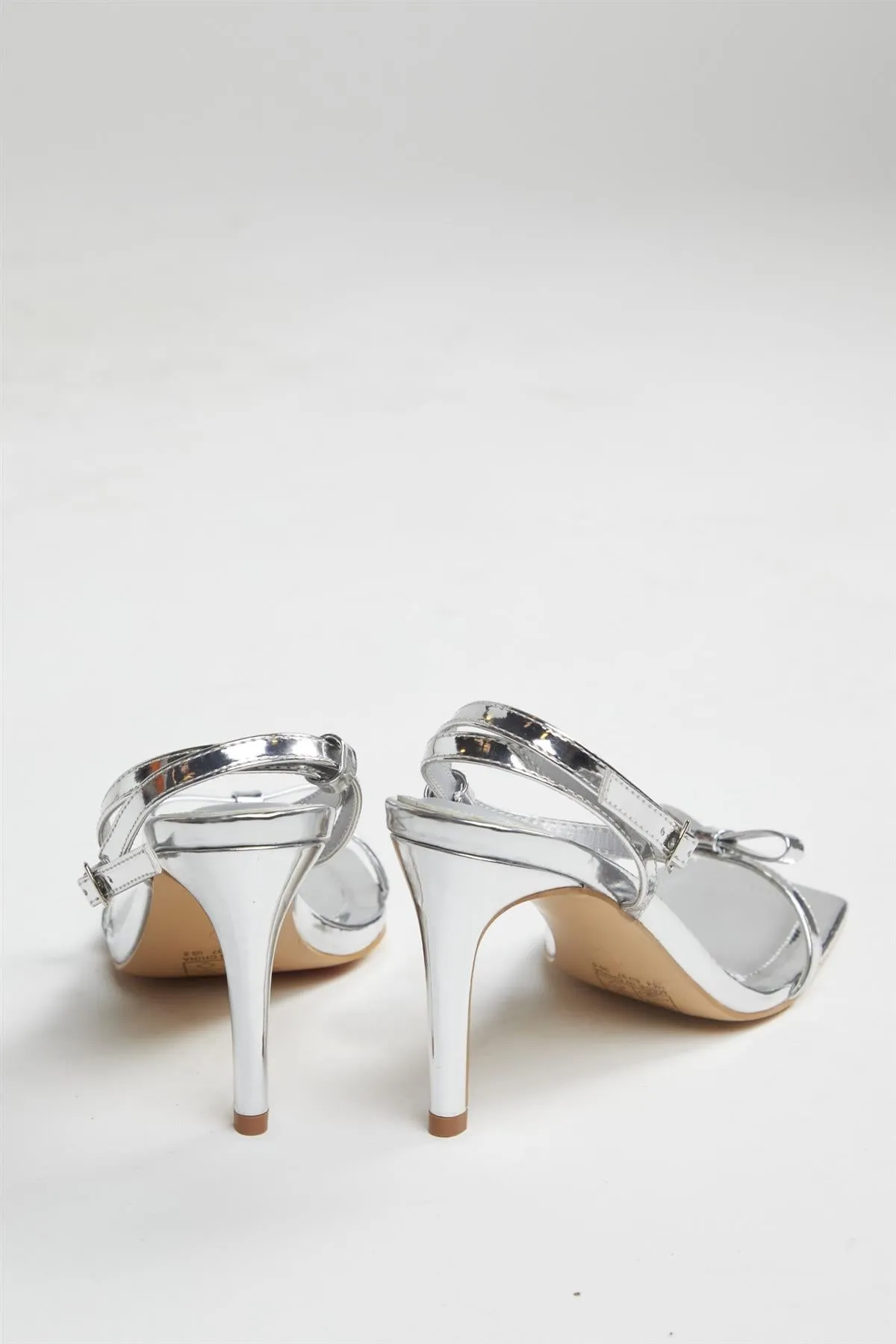 Silver Strappy Bow Barely There-Heels