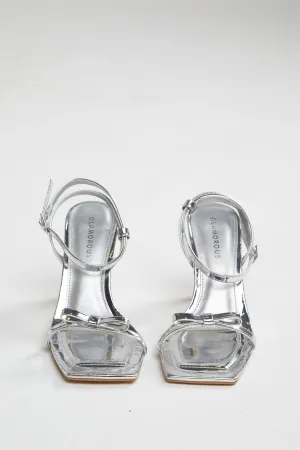 Silver Strappy Bow Barely There-Heels