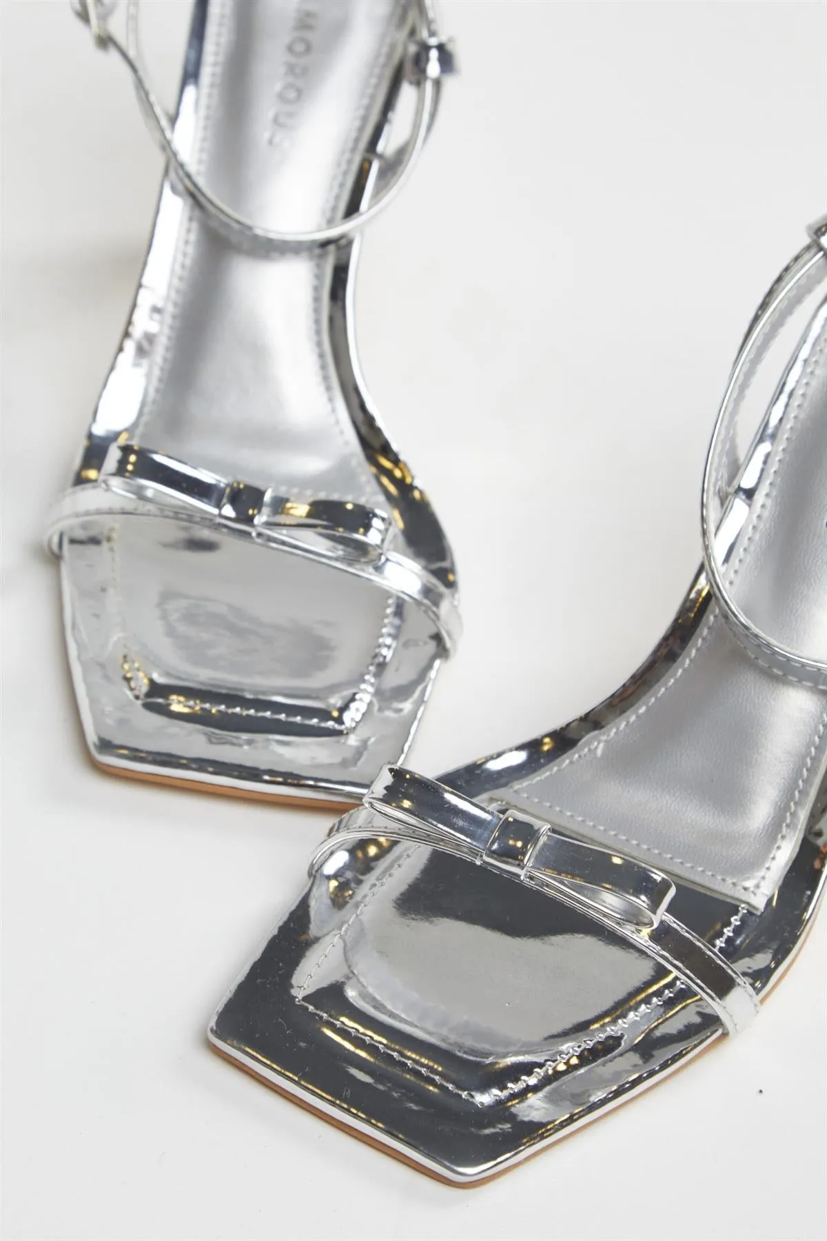 Silver Strappy Bow Barely There-Heels