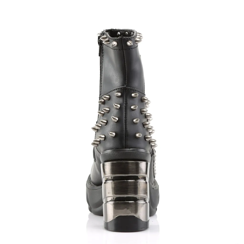 Sinister-64 black vegan leather 3.5" silver chrome platform ankle boot w/ studs and spikes